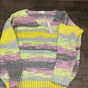 Wild Fable V-Neck Sweater in Pink, Yellow, and Gray